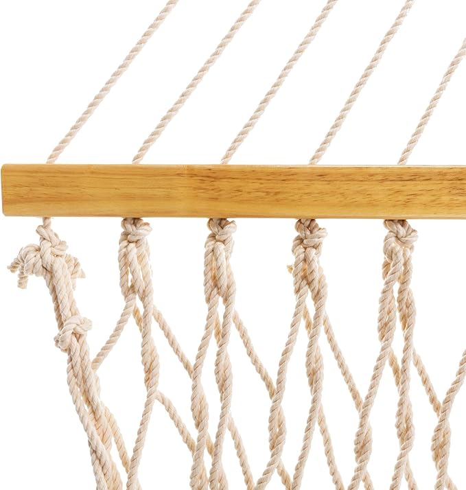 Original Pawleys Island Deluxe Oatmeal DuraCord Rope Hammock – 13 ft. x 60 in., 2-Person, 450 lb Capacity, Oak Spreader Bar, Zinc-Plated Hardware, Handcrafted in The USA