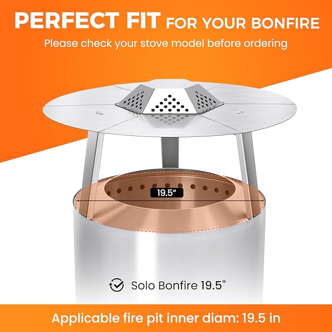 Fire Pit Heat Deflector for Solo Stove Bonfire 1.0/2.0 and Other 19.5" Fire Pit, with 3 Legs 304 Stainless Steel for Solo Stove Accessories, for Outdoor Firepit Captures and Redirects Warmth.