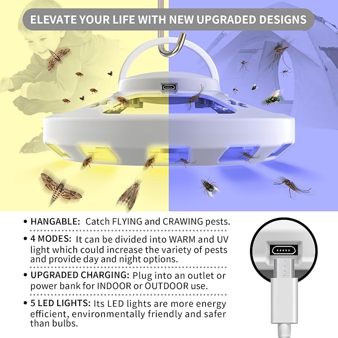 2 Packs Flea Traps for Inside Your Home with 6 Sticky Pads, Fleas Light Traps Kills Fleas in House, Hanging Flea Lamp with USB Cable Pest Control for Bugs Moths Gnats Indoor and Outdoor
