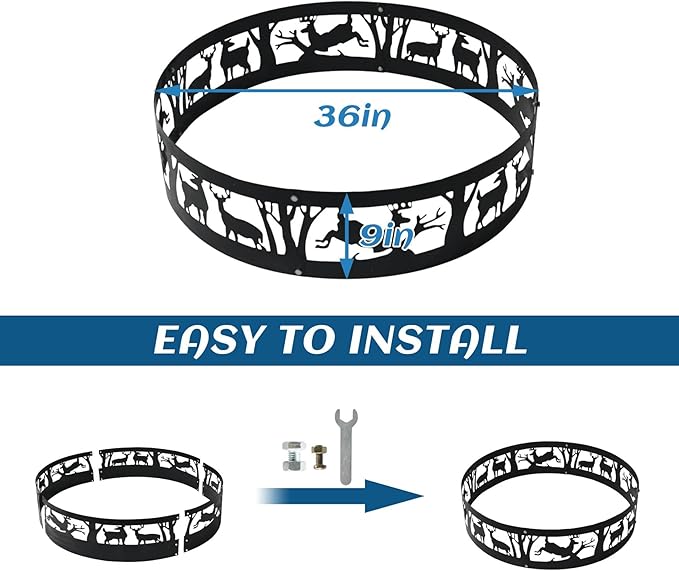 Fire Pit Ring 36 Inch - Heavy Duty Steel Smokeless Fire Ring Insert for Outside Wood Burning Large Round Firepit Liner for Camping Backyard Patio Garden (36x9 Inch)