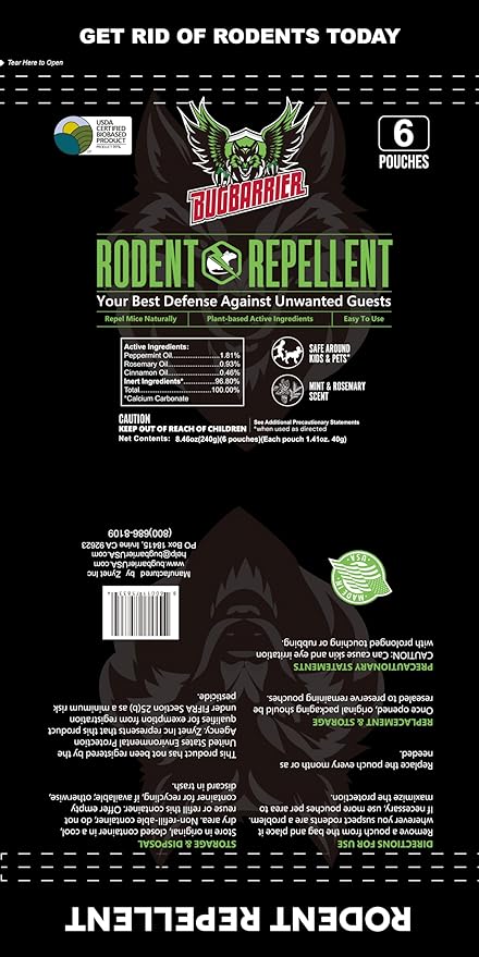 Extra-Strength Mouse Repellent Deterrent Pouches, USDA 99% Biobased, Peppermint & Rosemary Oils Repel Mice Nesting in Car, RV, Boat, Garage, Shed, Cabin Made in The USA (24 Pack)