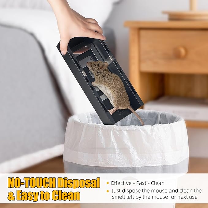 Electric Mouse Trap Indoor - Reusable No-Touch Zapper with Powerful Voltage - Effectively Kills Mice in Living Rooms, Kitchens, Garages & More (Black)