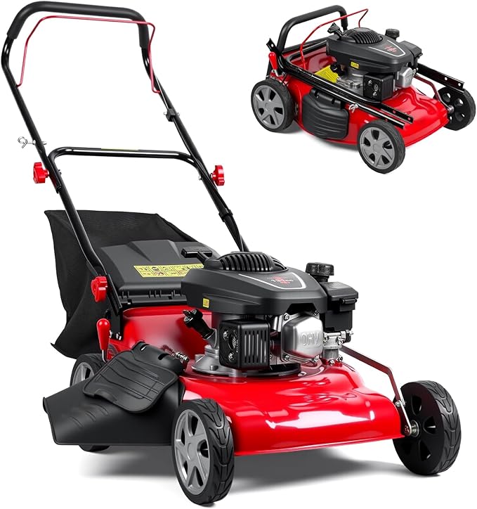 3-in-1 Self-Propelled Lawn Mower, 131cc Gas Engine, Push Mower with 50L Grass Catcher, Adjustable Cutting Height (25-75mm), Rear-Wheel Drive Lawn Mower for Easy Maneuvering (Red)