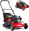 3-in-1 Self-Propelled Lawn Mower, 131cc Gas Engine, Push Mower with 50L Grass Catcher, Adjustable Cutting Height (25-75mm), Rear-Wheel Drive Lawn Mower for Easy Maneuvering (Red)