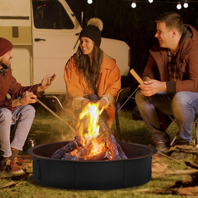 36" Fire Pit Ring Insert, YAHKBTEN Smokeless Heavy Duty Steel Fire Pit for Outdoor, 36"/39" In-Ground Campfire Ring - Portable DIY Frame, Rust-Resistant Backyard Bonfire, Camping & BBQ Essentials