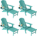 Adjustable Adirondack Chair with Retractable Ottoman Set of 4, HDPE Folding Adirondack Chair with Cup Holder, All Weather Fire Pit Chair for Outdoor.