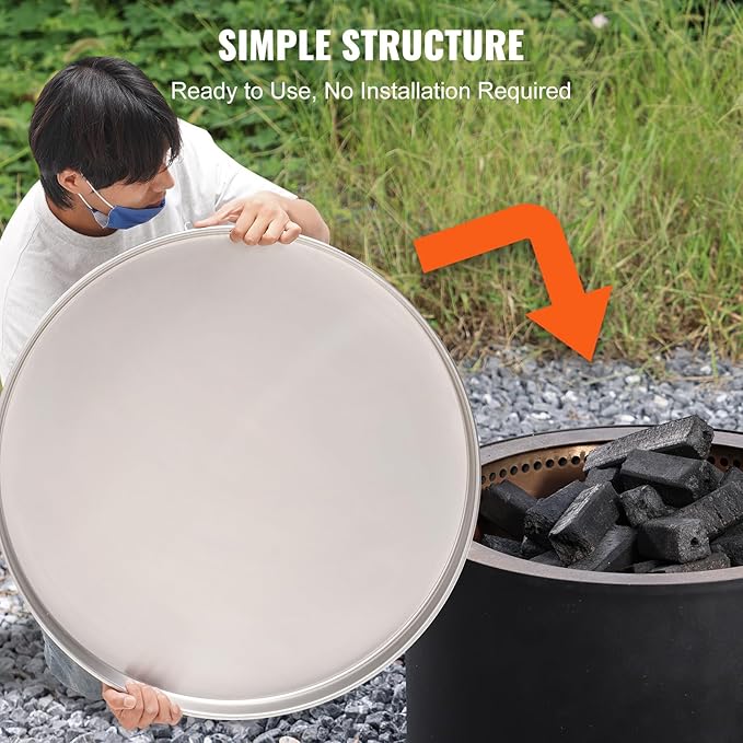 VEVOR Fire Pit Cover Lid, Compatible with The Solo Stove Bonfire 27" Portable Firepit Spark Screen,Stainless Steel Metal Cover, Wood Burning and Camping Stove Accessory, for Outdoor Patio Backyard