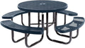 COATEDOUTDOORFURNITURE Heavy-Duty Portable Outdoor Picnic Table with Umbrella Hole, Expanded Metal Commercial-Grade Patio Dining Furniture Made in America (46" Round Top, Dark Blue)