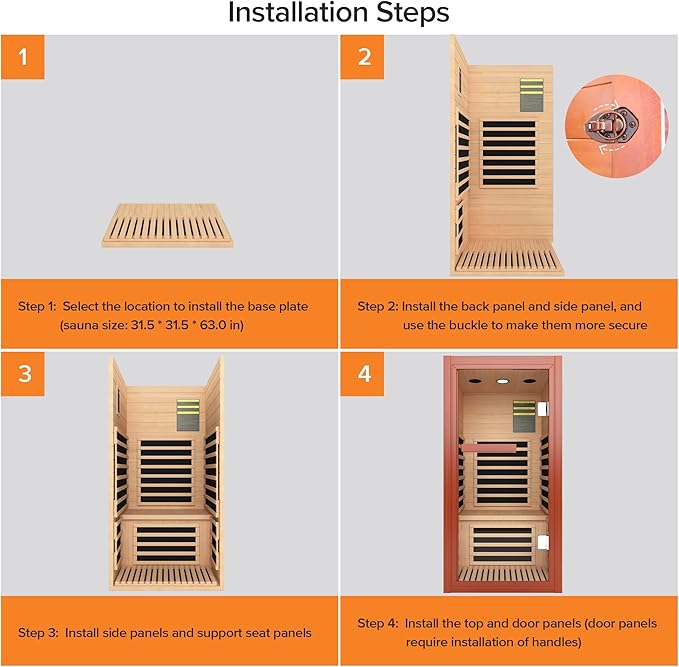Far Infrared Sauna Dry Saunas 1065W Indoor Home Sauna Low EMF 110V with Control Panel 7 Color Light 31.5"x31.5"x63"