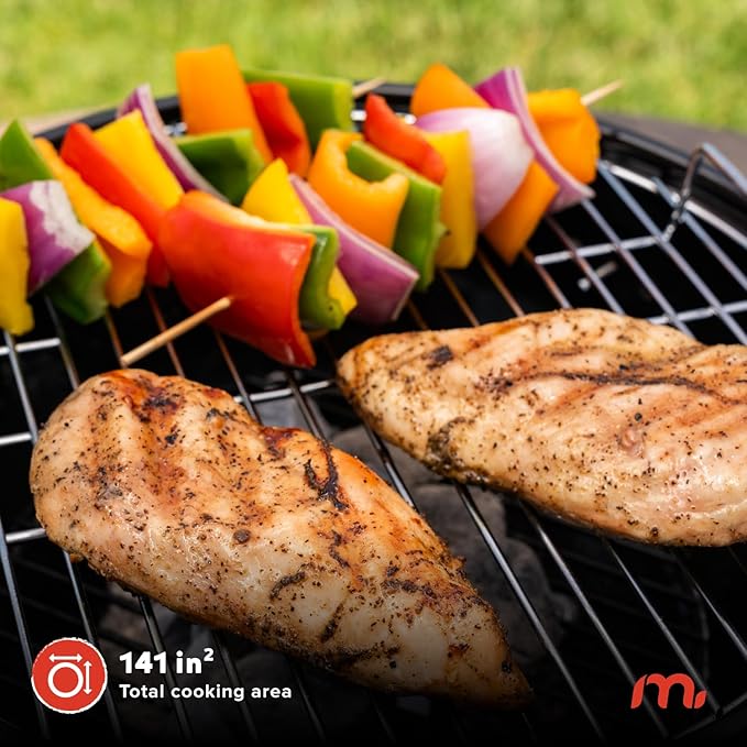 Megamaster 14.5" Portable Charcoal Barbecue Grill with Adjustable Air Vent, 141 SQ. In Cooking Area, Table Top Grill for Camping, Outdoor Cooking, Patios, and More - 810-23001
