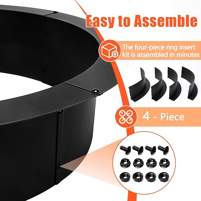 Fire Pit Ring 42-Inch Outer/36-Inch Inner Diameter for Outside Fire Pit, Heavy Duty Steel Insert, DIY Ring Insert Accessories, Easy Setup Above or In-Ground for Backyard, Camping, Black