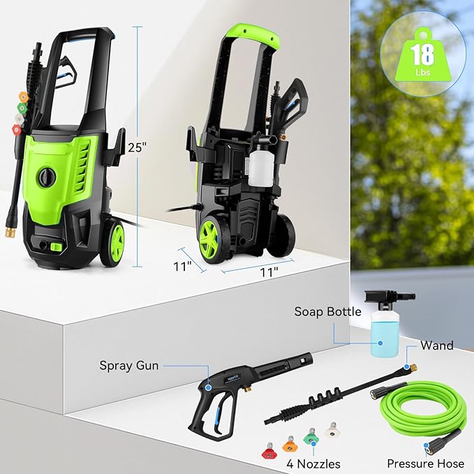 Imdot Electric Pressure Washer 5000 PSI 4.0GPM Portable Power Washer with 4 QC Nozzles, 500ML Foam Cannon for Cars/Fences/Driveways/Home/Patios Cleaning, Deep Green