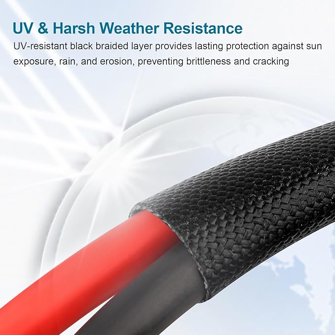 8AWG Solar Cable - 8FT Solar Panel Extension Cord 8 Gauge PV Wire with Flame Retardant Protective Sleeving Female & Male Waterproof Connector for RV, Photovoltaic Systems, Solar Panels (8 Feet)