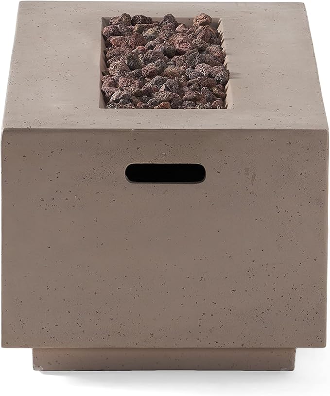 Outdoor Propane Fire Pit Table for Outside Patio, 40 Inch Concrete Fire Pit Table, Rectangle Gas Fire Pit for Garden, Pool, Backyard, 40,000 BTU, Free Lava Rocks, Light Grey