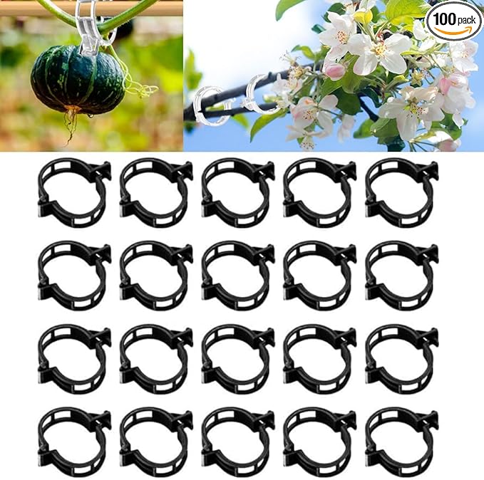 Plant Support Clips Reusable Garden Clips, Secured Plastic Plant Clips, Tomato Support Clips for String Trellis for Climbing Plants Outdoor Indoor Plant Flowers Stem Vine Fixing Clips (100, Black)