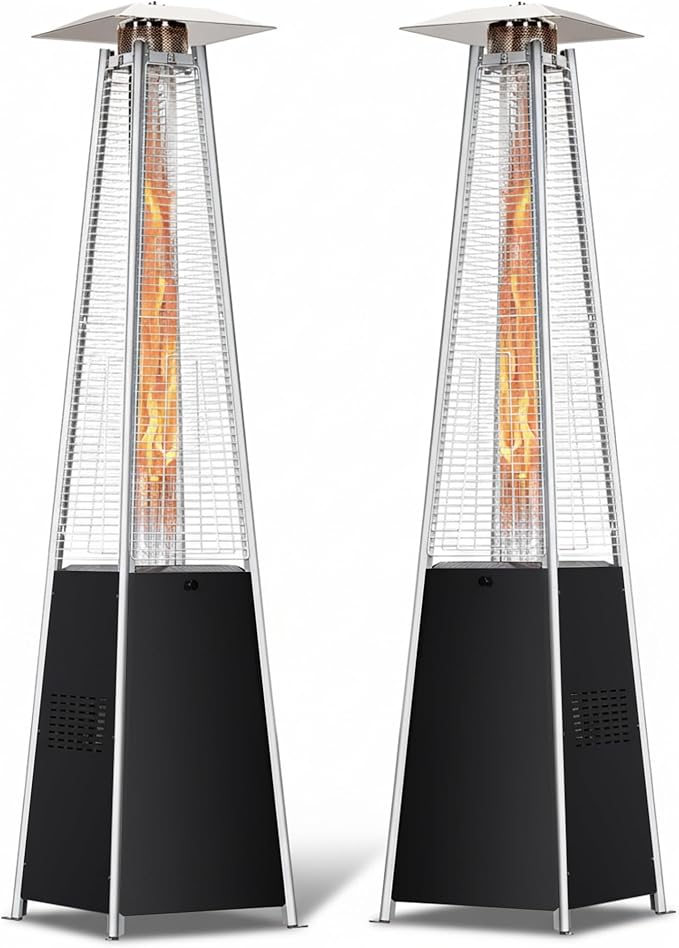 HUGROVE Pyramid Patio Heater, 48,000 BTU Rapid Heating Outdoor Propane Heater With Wheels and Weatherproof Cover, Triple Protection System for Patio, Backyard, Garden, Pool