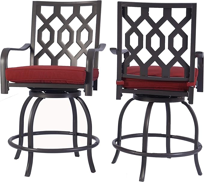 Kozyard Isabella Outdoor Patio High Swivel Bar Stools/Chairs,Counter Height Tall Patio Swivel Chairs, for Bistro Set for 2, Backyard, Cafes, Bistro, Restaurants and Chic Bars (Burgundy)
