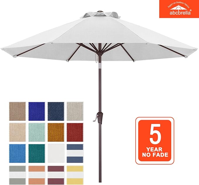 ABCCANOPY OLEFIN® 5-Year No Fading 9FT Patio Umbrella, Outdoor Table Umbrella with 8 Sturdy Ribs for Deck, Backyard, Picnic (White)