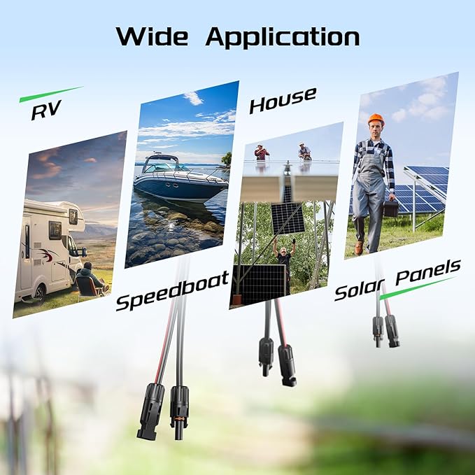 Bateria Power 10 Feet 10AWG Solar Panel Extension Cable, 6mm² Twin Wire Conductor Parallel Solar Wire Adapter Kit with Waterproof Female & Male Solar Connectors for RV, Marine, Photovoltaic Systems