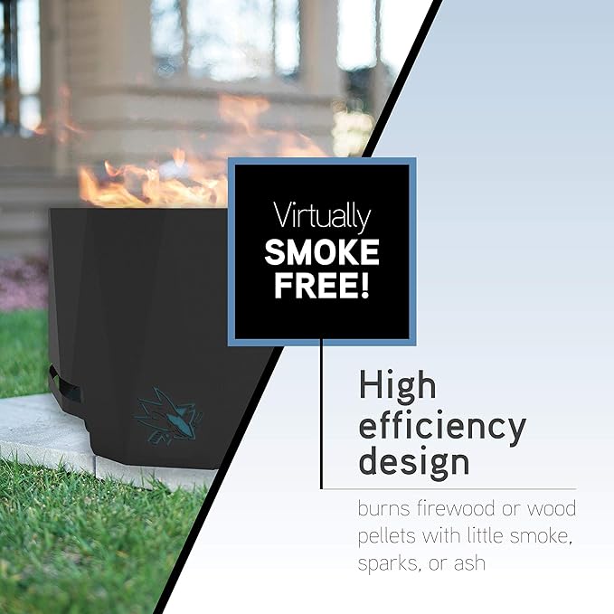 Blue Sky Outdoor Living NHL Tampa Bay Lightning 24” Steel Peak Patio Smokeless Fire Pit, Firewood and/or Wood Pellet Burning