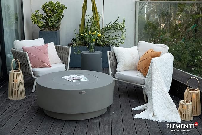 AMS Fireplace | Elementi Plus | Colosseo | Round Light Gray Concrete Propane Gas Fire Table Pit (Liquid Propane)