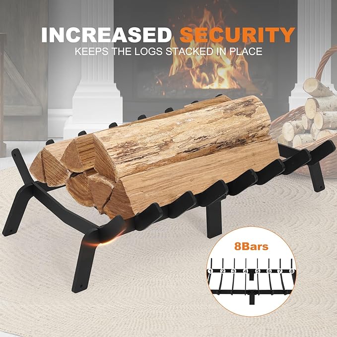 Fireplace Grates 24 Inch - Heavy Duty Steel Fireplace Rack | Fireplace Log Holder for Indoor & Outdoor | Fire Place Grate| Fireplace Racks for Inside Fireplace| Large Firewood Grate| Easy Assembly