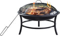 26-Inch Round Iron Outdoor Wood Burning Fire Pit with Spark Screen & Poker, Portable for Patio, Backyard, and Camping