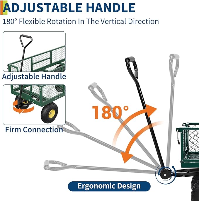 900 LBS Garden Cart with Removable Mesh Sides, Heavy Duty Steel Garden Wagon with Adjustable Handles & 10" Pneumatic Tires, Utility Wagon for Lawn Camping Farm Yard, Green+Black