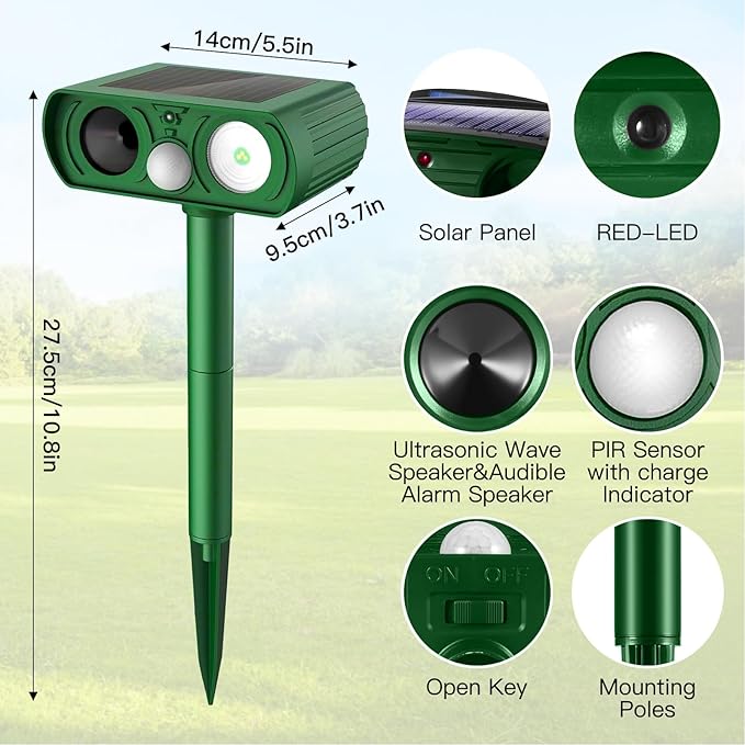 Animal Deterrent Devices Outdoor, Solar Animal Repeller with Motion Sensor Animal Repeller to Repel Cat, Deer, Squirrel, Rabbit, Dog, Skunk (Green - 1 Pack)