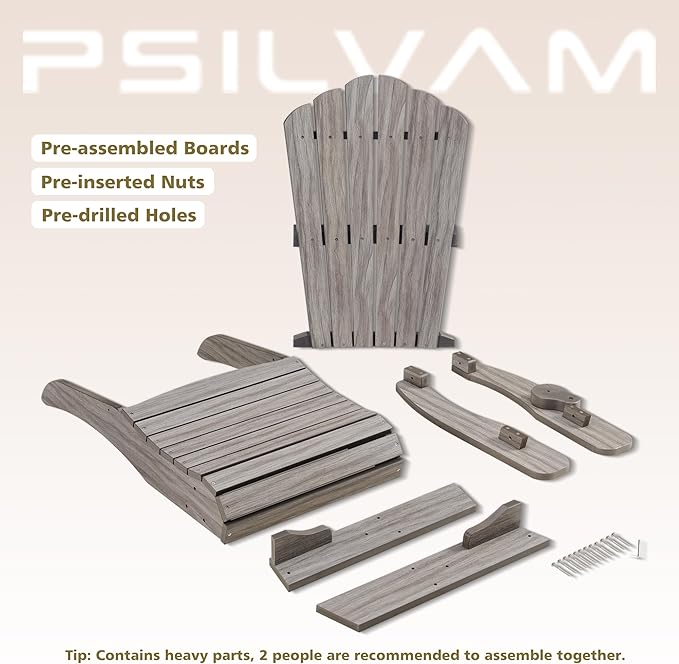 Psilvam Oversized Adirondack Chair, Fade-Resistant & Odor-Free Poly Lumber Fire Pit Chairs with Cup Holder, Weatherproof Lawn Chair, Easy 15 Min Install Patio Chair, 350 Lbs Support (4, Light Gray)