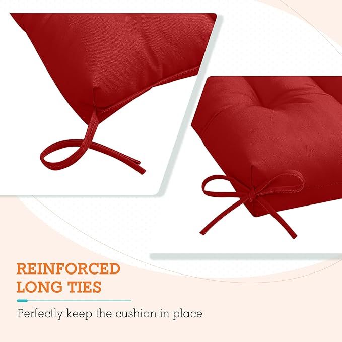 EAGLE PEAK Tufted Outdoor/Indoor High Back Patio Chair Cushions, Set of 2, 46'' x 22'', Red