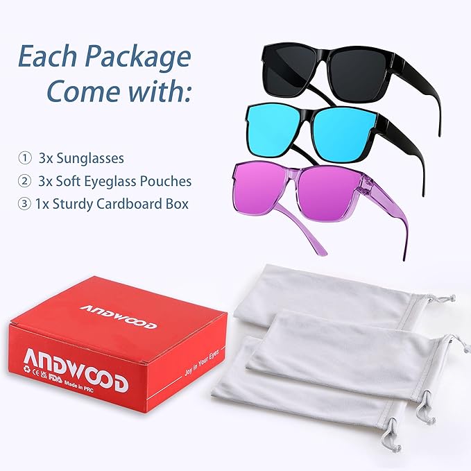 ANDWOOD Fit Over Glasses Polarized Sunglasses for Women Men Oversized Square Shades UV400 Protection