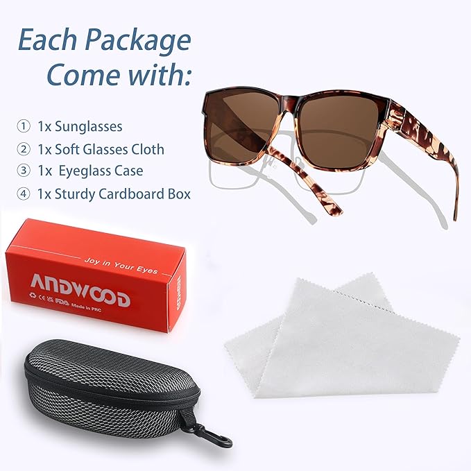 ANDWOOD Fit Over Glasses Polarized Sunglasses for Women Men Oversized Square Shades UV400 Protection