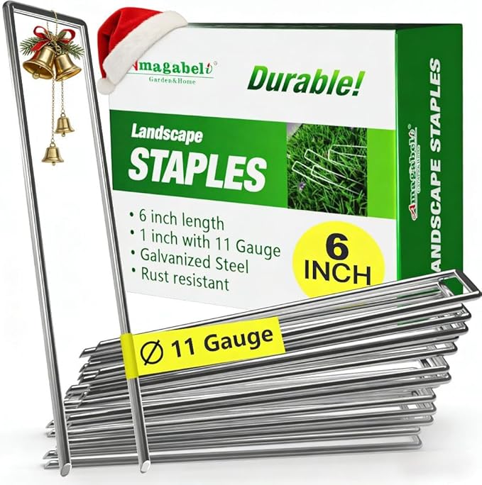 AMAGABELI GARDEN & HOME 6 Inch 50 Pack Galvanized Landscape Staples 11 Gauge Anti-Rust Heavy Duty Garden Staples Plant Cover Stakes U-Shaped Sod Pins Ground Fence Stakes for Weed Barrier Fabric
