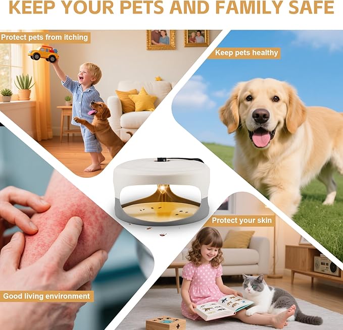 Flea Traps for Inside Your Home, 4 Packs Flea Trap for Home & Garage with 12 Sticky Disc 12 Bulbs 4 Electric Wires Bed Bug with Light for Indoor Safe to Pets