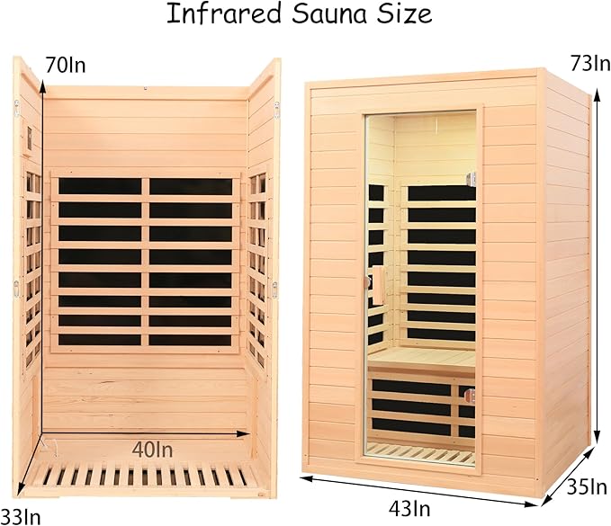 2 Person Infrared Sauna, Low EMF Infrared Saunas for Home 2 Person Indoor Home Sauna Canadian Hemlock Wooden Sauna Room with Bluetooth Speakers, LED Reading Lamps, 1500Watt