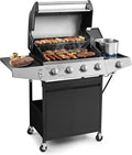 Lyromix 4 Burners Gas Grill with Side Burner, Propane Grill with Wheels and Storage, Outdoor Gas BBQ with Oil Tray and Thermometer for Patio and Party, 49200 BTU