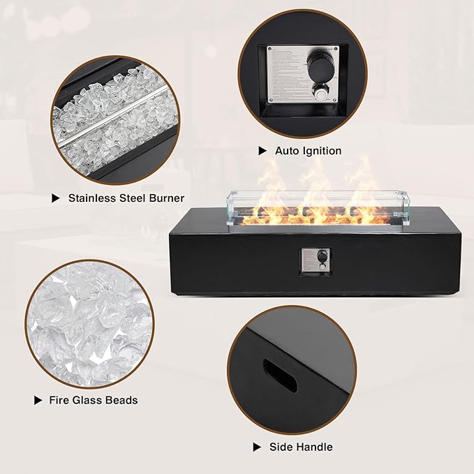 Outdoor Propane Fire Pit Table Set – Premium Marble-Like MgO Finish, 56-Inch Gas Fire Table for Patio, Garden & Backyard, Includes Rain Cover & Glass Beads