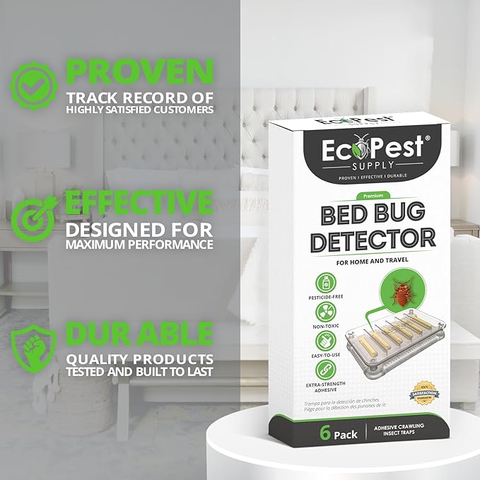Bed Bug Detector – 6 Pack | Early Detection Bed Bug Trap, Monitor, and Detector for Home and Travel | Indoor Pest Control Traps for Bed Bugs