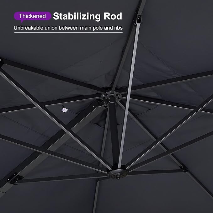 PURPLE LEAF 11 FT Square Patio Umbrella with Base Included Large Outdoor Offset Umbrella with 360-degree Rotation Cantilever Umbrella for Garden Deck Backyard Pool Grey