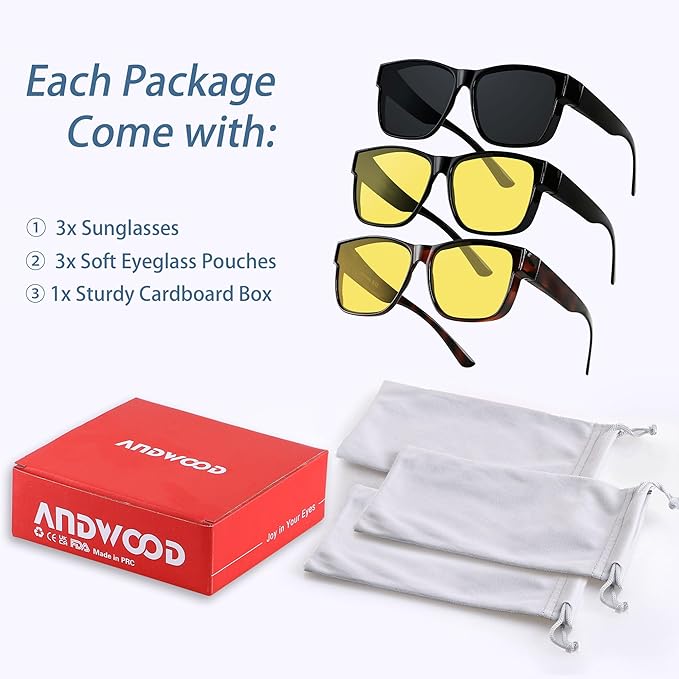 ANDWOOD Fit Over Glasses Polarized Sunglasses for Women Men Oversized Square Shades UV400 Protection