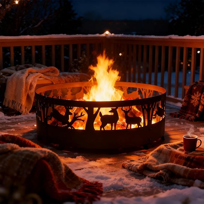 Fire Pit Ring: 36 X 12 in Large Metal Smokeless Heavy Duty Black Anti-Rust Coating Portable for Outdoor Camping Garden Wood Burning Keep Warm with Air Vent for Men