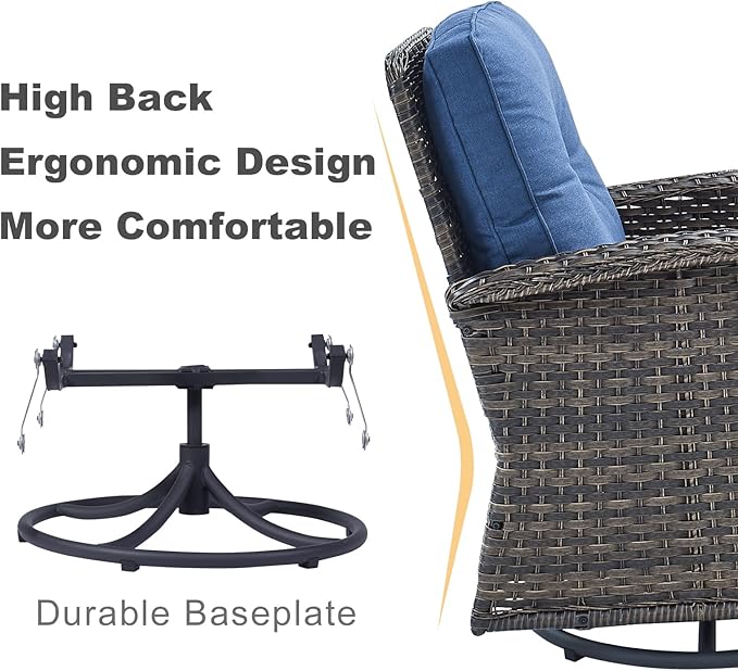 HUMMUH 7-Piece Outdoor Patio Furniture All-Weather PE Wicker Outdoor Conversation Set-Patio Couch Swivel Rocker Chairs with Ottomans Tables for Backyard,Poolside,Deck