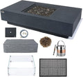 Elementi+ | Bundle Cannes Gas Fire Pit Cast Concrete 60" Rectangular Fire Table, Outdoor Fire Pit Electronic Ignition | Canvas Cover, Fire Glass and Burner Lid Included | Dark Gray | Natural Gas