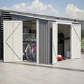 8x6 FT Outdoor Storage Shed with Sloping Roof, Lockable Double Doors & Adjustable Side Door, Weatherproof with Frame Floor, Compact Metal Tool Shed for Garden, Backyard and Patio
