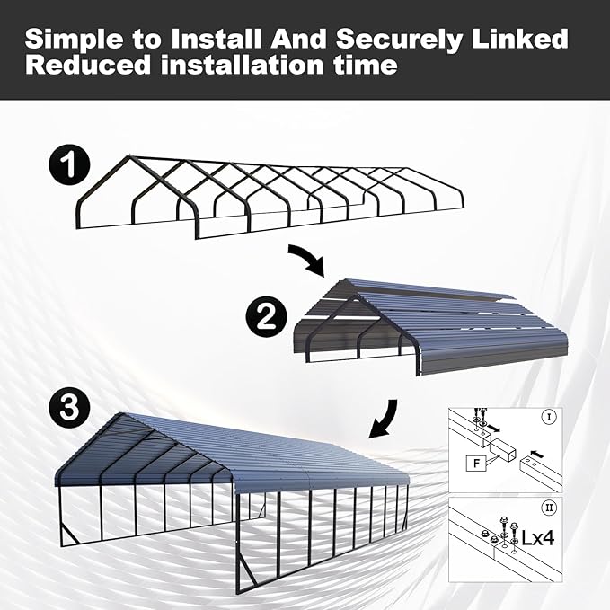 20x40 ft Metal Carport & Portable Garage, Heavy Duty with Galvanized Steel Roof & Frame - Large Tall Carports Canopy for Snow, Grey for Outdoor Garages