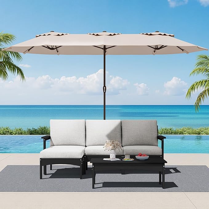 SERWALL HDPE Outdoor Coffee Table, All-Weather Patio Side Table, Durable Patio Furniture Table for Garden, Deck, Porch, Poolside, Black