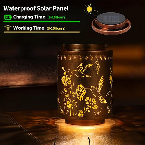 2 Pack Solar Lanterns Outdoor Waterproof Garden Decor Birthday Gifts for Women Mon Grandma Metal Hanging Solar Lights Decoration for Outside LED Lanterns for Yard Patio（Hummingbirds）