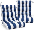 EAGLE PEAK Tufted Outdoor/Indoor High Back Patio Chair Cushions, Set of 2, 46'' x 22'', Navy Blue/White
