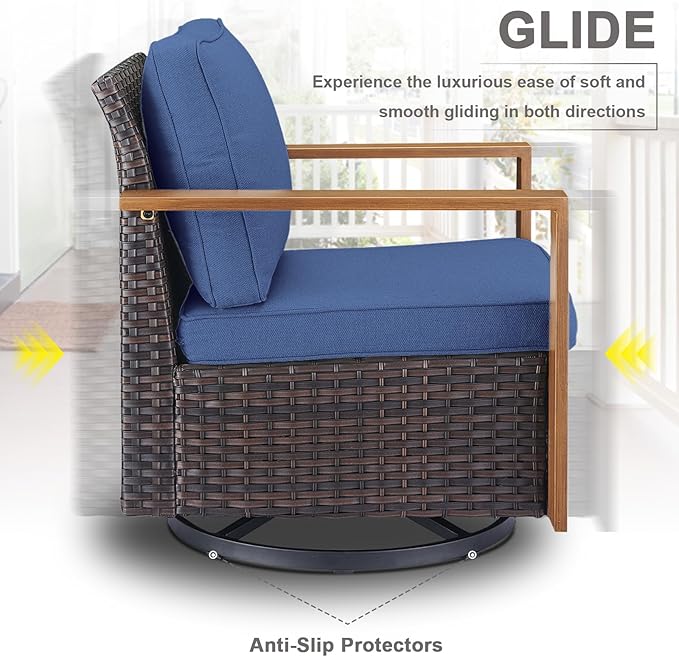 Belord Social 5 Pieces Patio Furniture Set - Swivel Rocker Glider Outdoor Chairs Set of 4 with 50000BTU Propane Fire Pit Table, Durable Wicker Outdoor Conversation Set for Casual Gathering